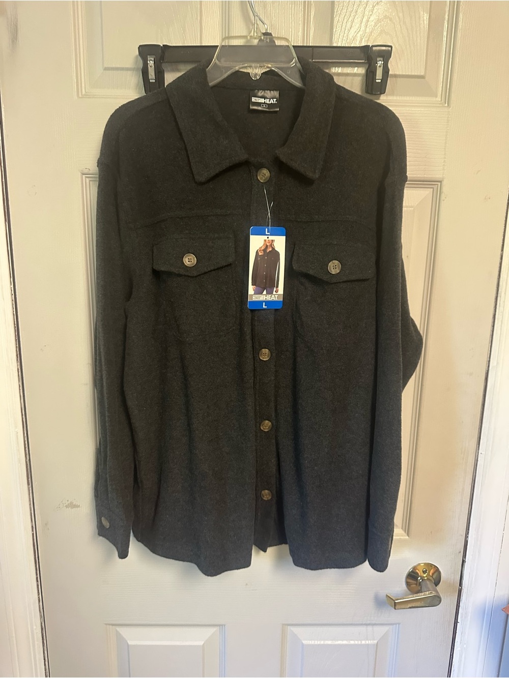 Women’s Black Button-Up Shacket with Chest Pockets